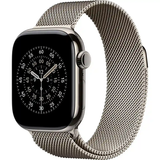 Das Apple Milanese Loop Band 42 mm M/L in Silber ist ein modernes Edelstahl-Mesh-Armband mit Magnetverschluss, das für Apple Smartwatches entwickelt wurde. Marke: Apple.
