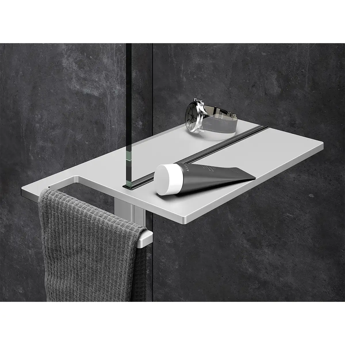 HÜPPE Select+ Duschablage mit Handtuchhalter Mattes Silber
