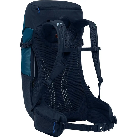 Der Vaude Brenta 24 Wanderrucksack in Blau bietet dank Netzrücken, gepolsterten Schulterträgern und nach außen gerichtetem Hüftgurt hohen Komfort und Funktionalität - ideal für Tagestouren jeder Art.
