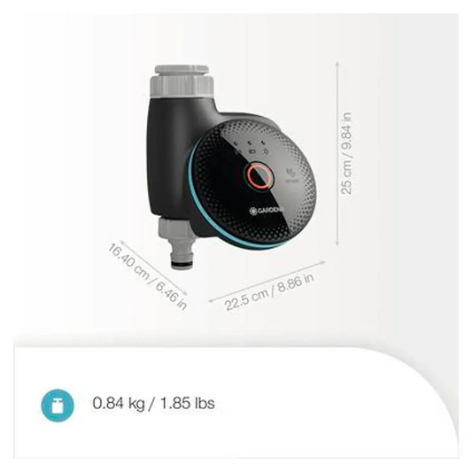 Das GARDENA 19043-20 smart Water Control Set Bewässerungssteuerung (schwarz, 25x22,5x16,4 cm, 0,84 kg) lässt sich problemlos in Gartenbewässerungssysteme, den smart Water Controller und die GARDENA smart App integrieren.