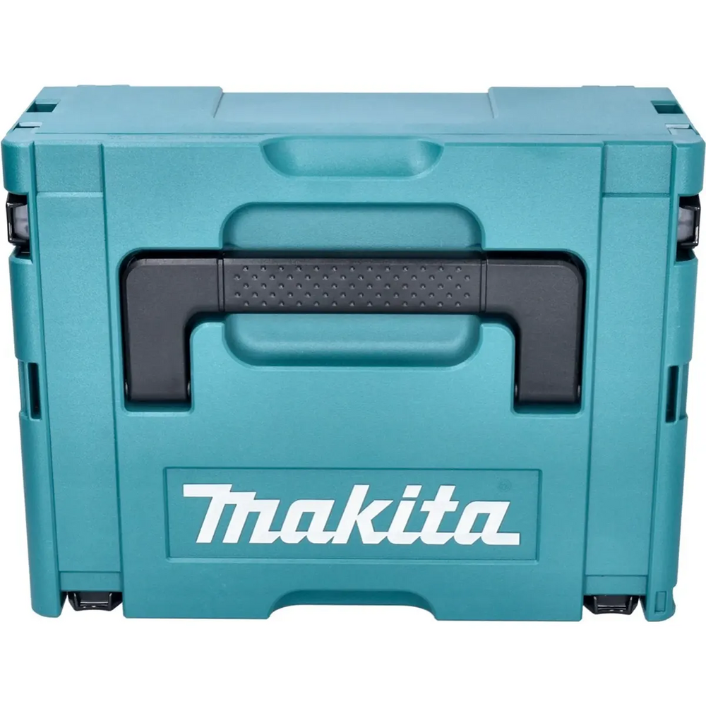 Blauer Makita-Werkzeugkoffer mit schwarzem Griff und weißem Makita-Logo auf der Vorderseite, speziell für den Makita DHR171RAJ Akku-Bohrhammer konzipiert.
