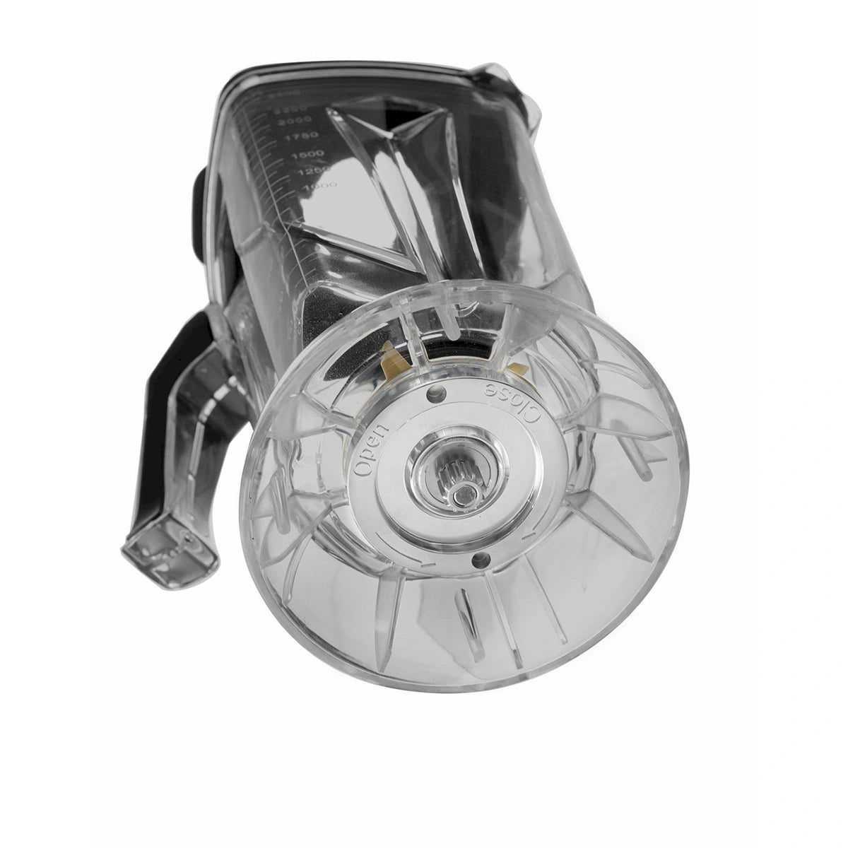 Der HENDI Mixer mit geräuschdämmender Abdeckung - schwarz verfügt über einen transparenten Behälter mit Messmarkierungen, einen seitlichen Griff und ein zentrales Messer, das für präzises Mixen mit oder ohne geräuschdämpfende Abdeckung konzipiert ist.