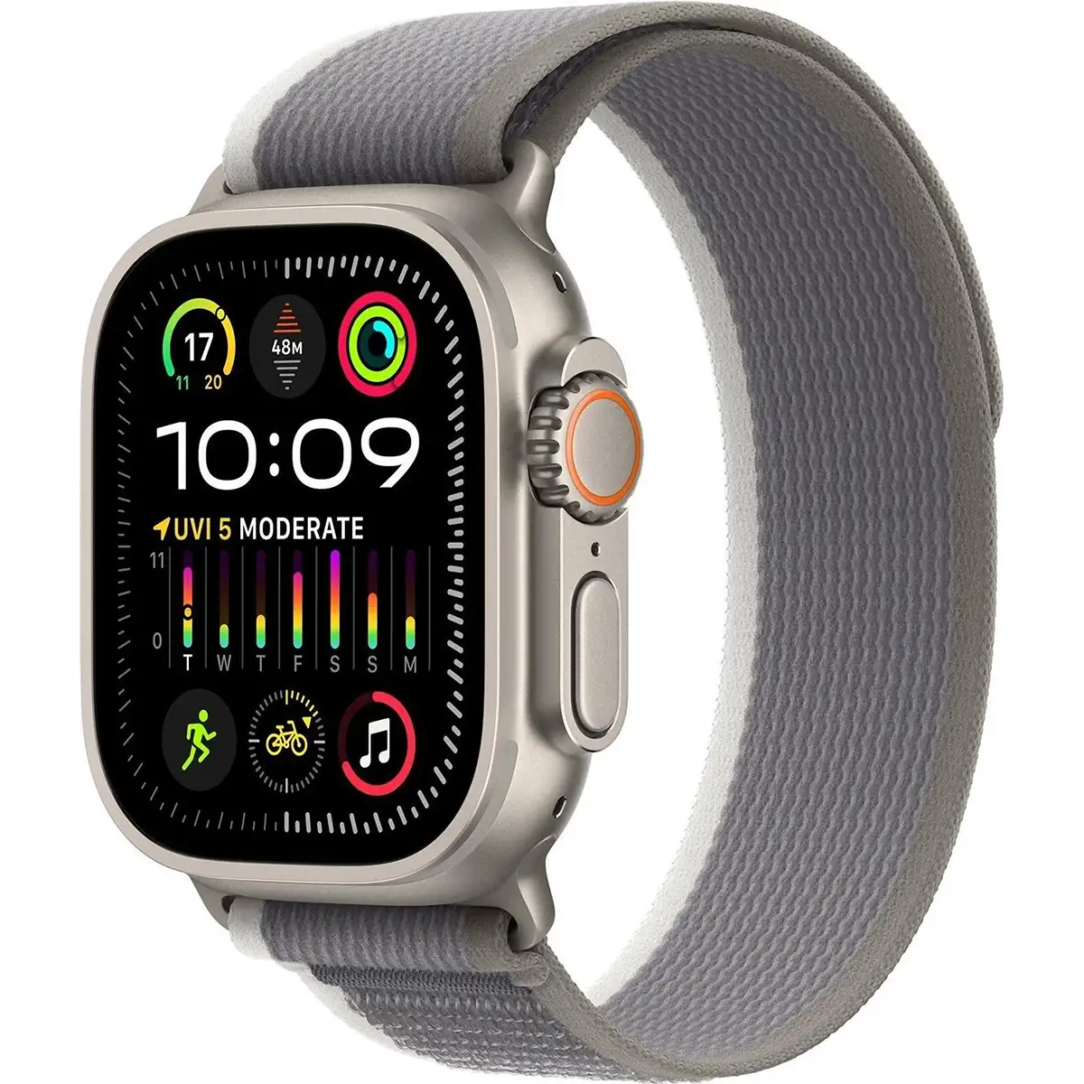 Apple Trail Loop 49 mm Armband in Grün/Grau Größe S/M, leichtes Nylon-Sportband mit Klettverschluss für Apple Watch Ultra