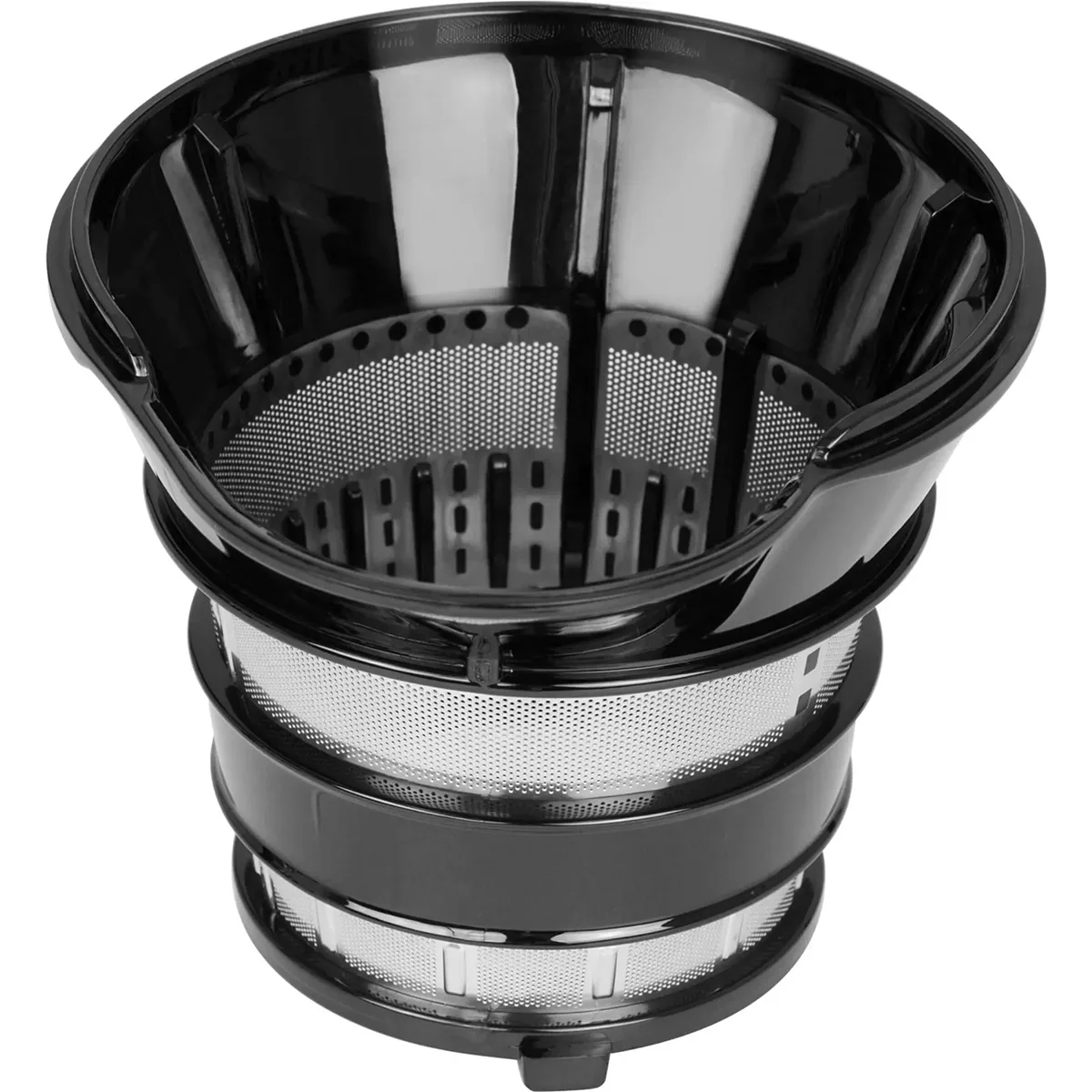 Der CASO Entsafter Slowjuicer SJW 300 - schwarz verfügt über einen schwarz-silbernen Filterkorb aus Metallgewebe mit perforierten Seiten, ideal zum Entsaften, um maximalen Geschmack und Vitamine zu erhalten.