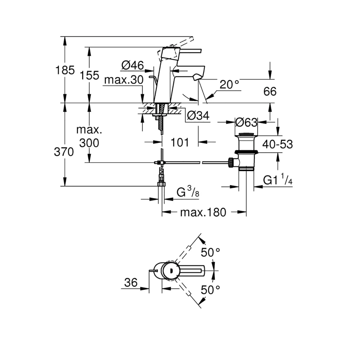 GROHE Concetto Einhand-Waschtischbatterie DN 15 in Chrom mit Zugstangen-Ablaufgarnitur und SilkMove Keramikkartusche