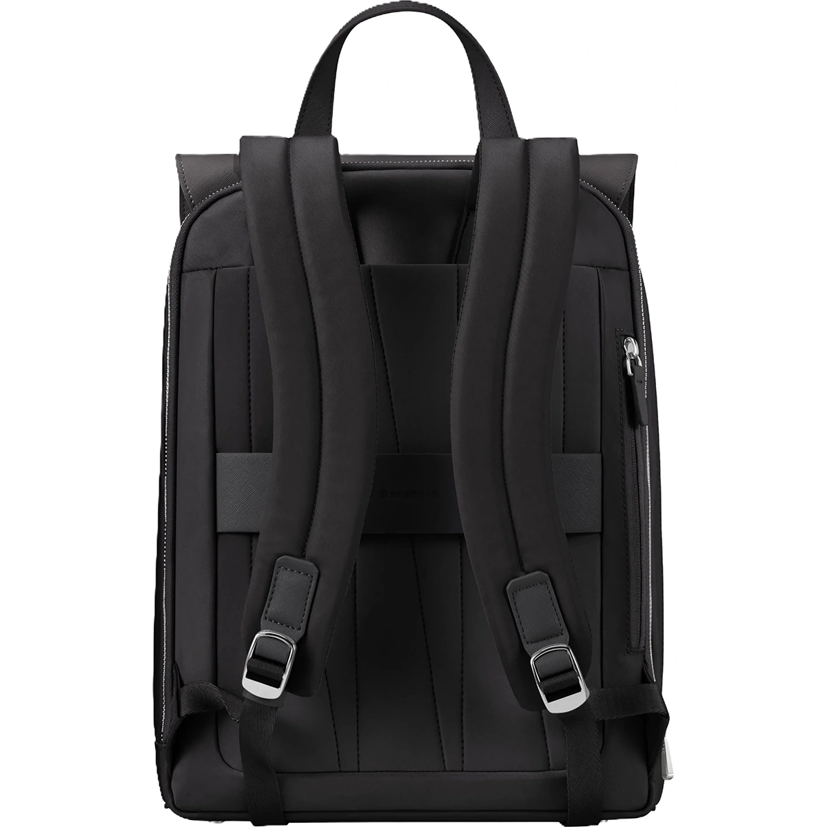 Der Samsonite Zalia 3.0 Rucksack - schwarz von Samsonite wird von hinten gezeigt, mit gepolsterten Trägern, oberem Griff und seitlichem Reißverschlussfach - ideal als Business-Rucksack mit Laptopfach für den täglichen Gebrauch.