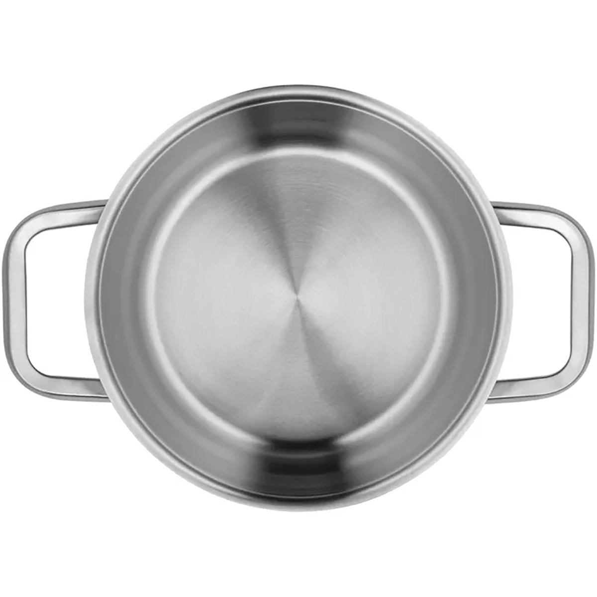 Der WMF Fleischtopf Iconic 18 cm von WMF in der Draufsicht, gefertigt aus Cromargan-Edelstahl mit Doppelgriffen, perfekt für moderne Küchen und geeignet für Induktion.