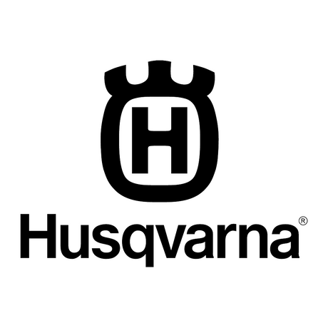 Schwarzes Husqvarna-Logo mit einem gekrönten H-Symbol über dem Markennamen in Fettschrift.