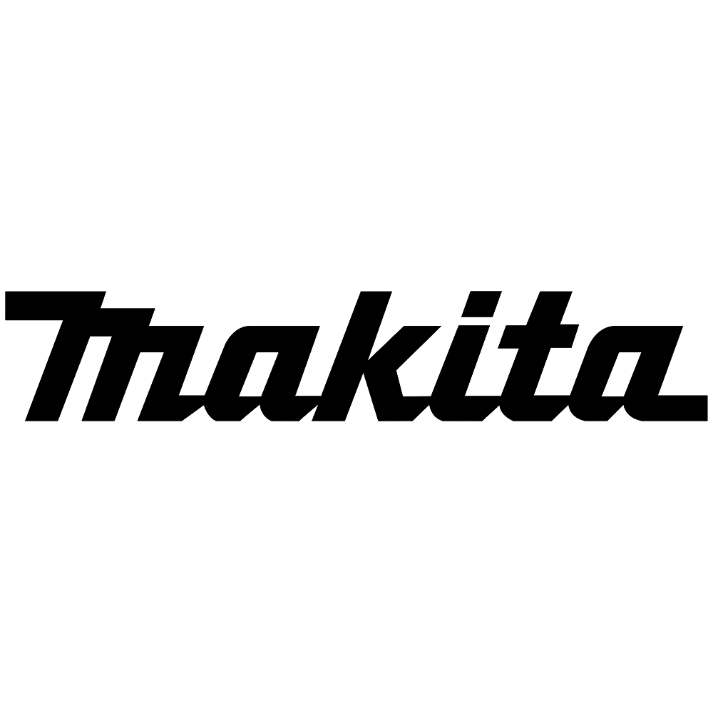 Schwarzes Makita-Logo in fetten, stilisierten Buchstaben auf weißem Hintergrund.