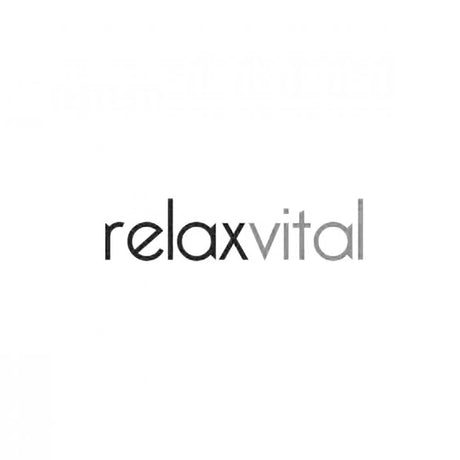 Relax vital Logo in schwarzen und grauen Kleinbuchstaben auf weißem Hintergrund.