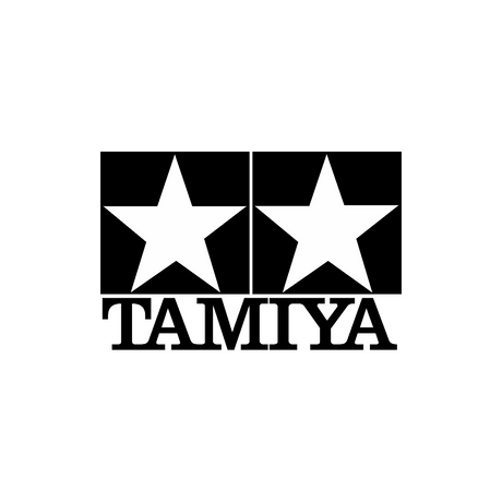 Tamiya-Logo mit zwei schwarzen Sternen in Quadraten über dem Wort TAMIYA in fetten, stilisierten Buchstaben.