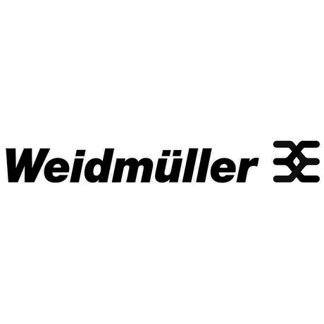 Weidmüller-Logo mit frechem schwarzem Text und einem einzigartigen abstrakten Symbol auf der rechten Seite.