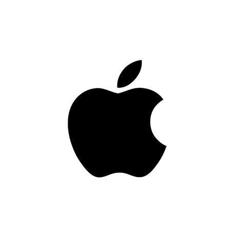 Schwarzes Apple-Logo mit einem Biss auf der rechten Seite auf weißem Hintergrund.