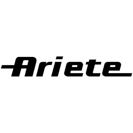 Fettes schwarzes Ariete-Logo in kursiver Schrift mit Unterstreichungen auf weißem Hintergrund.
