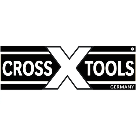 Schwarzes und weißes Logo mit CROSS X TOOLS und GERMANY in fetten Großbuchstaben.