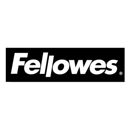 Fellowes-Logo in fetter weißer Schrift auf schwarzem rechteckigem Hintergrund.