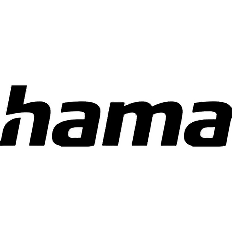 Schwarzes hama-Logo in fetter, kursiver Sans-Serif-Schrift auf weißem Hintergrund.
