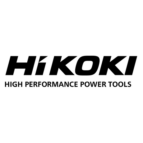 HiKOKI-Logo mit dem Text HIGH PERFORMANCE POWER TOOLS in fetten schwarzen Buchstaben auf weißem Hintergrund.