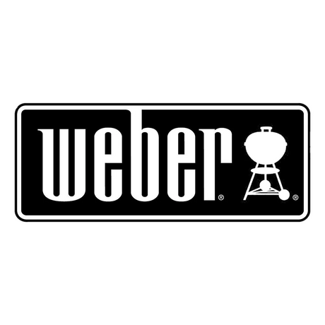 Weber-Logo in weißem Text auf schwarzem Hintergrund mit einem Kesselgrill-Symbol.