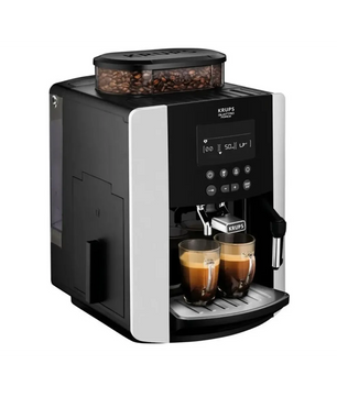 Bereiten Sie zwei Tassen Kaffee stilvoll mit dem Krups Arabica Quatro EA8178 Kaffeevollautomaten in Schwarz zu – einer eleganten Espressomaschine mit einem oberen Fach für Kaffeebohnen, die Komfort und die bekannte Krups-Qualität in Ihre Küche bringt.