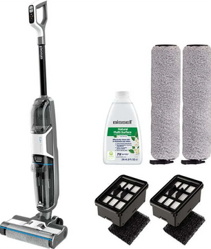 Der BISSELL Crosswave HF3 Pro 3641N Waschstaubsauger in Silber kommt kabellos mit zwei Roller-Bürstenköpfen, zwei Filtern und Multi-Surface-Reinigungslösung - ideal zum gleichzeitigen Saugen und Wischen.