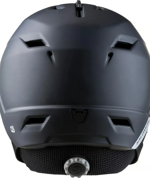 Rückansicht des Salomon Pioneer LT Helm (Größe S, schwarz) von Salomon mit Belüftungsschlitzen, verstellbarem Zifferblatt und robuster In-Mold-Konstruktion.