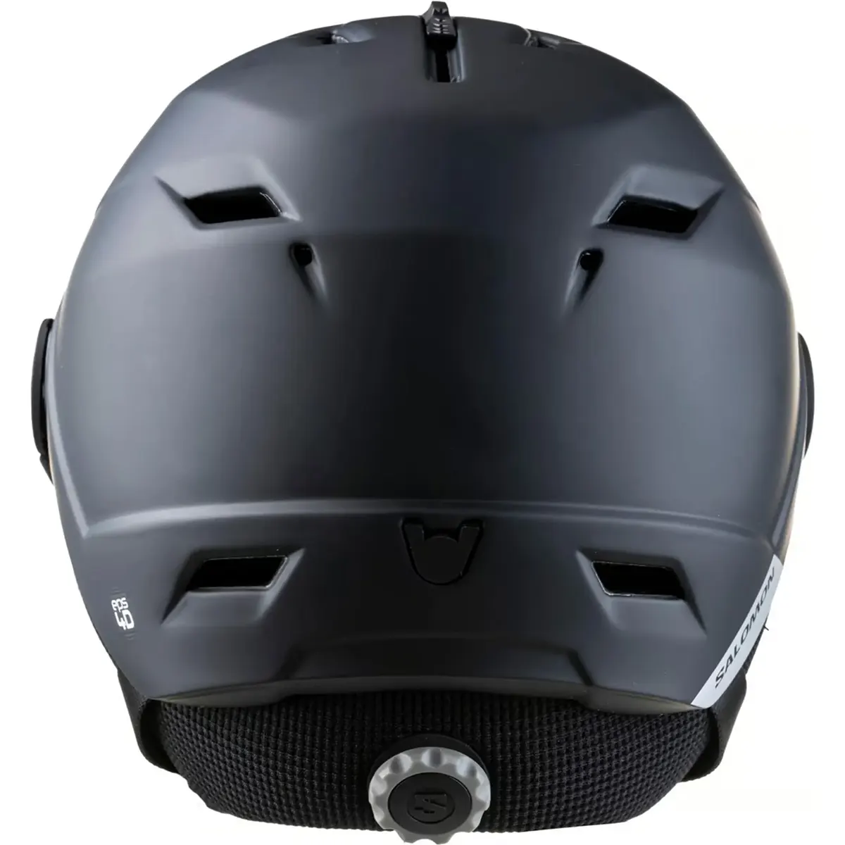 Rückansicht des Salomon Pioneer LT Helm (Größe S, schwarz) von Salomon mit Belüftungsschlitzen, verstellbarem Zifferblatt und robuster In-Mold-Konstruktion.
