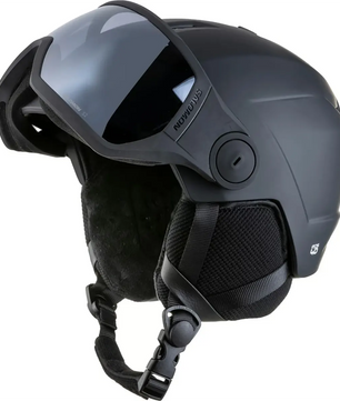 Der Salomon Pioneer LT Helm (Größe S, schwarz) bietet integriertes Visier, gepolsterte Ohrabdeckungen, Kinnriemen und leichte In-Mold-Konstruktion - idealer Skihelm von Salomon.