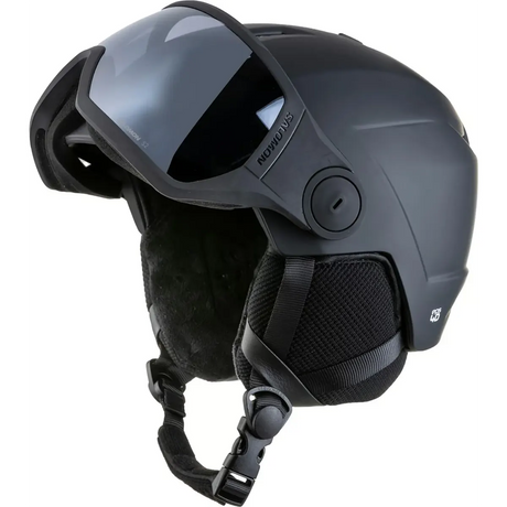 Der Salomon Pioneer LT Helm (Größe S, schwarz) bietet integriertes Visier, gepolsterte Ohrabdeckungen, Kinnriemen und leichte In-Mold-Konstruktion - idealer Skihelm von Salomon.