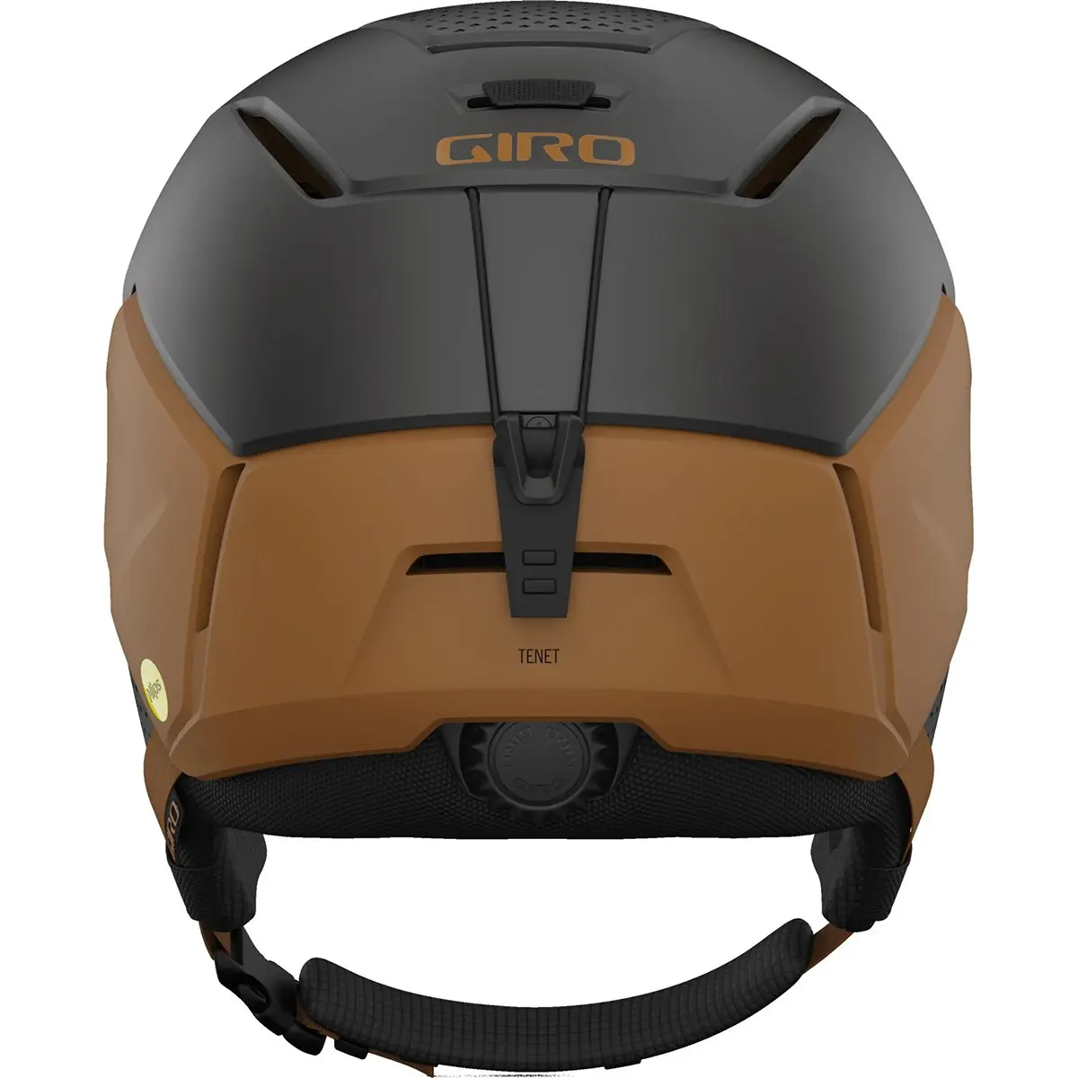 Rückansicht des Giro Tenet Skihelm Größe: S - Braun von Giro, ein All-Mountain-Helm mit MIPS-Technologie, verstellbarem Riemen und Belüftungsöffnungen.