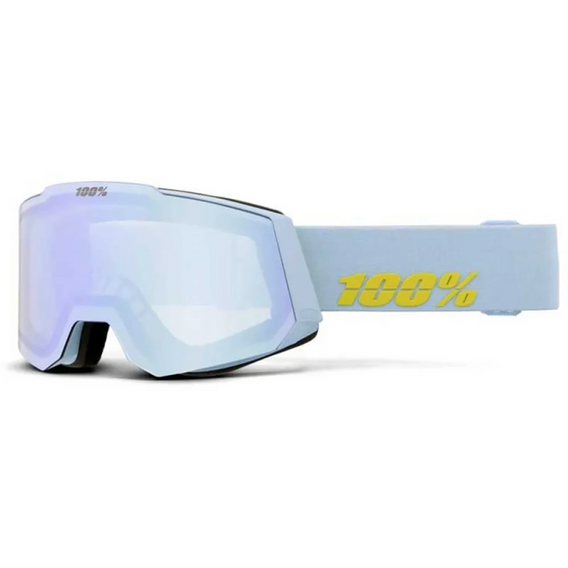 Die 100% Snowcraft Hiper Skibrille in Blau verfügt über die reflektierende HiPER Lens Technology und ein auffälliges gelbes 100%-Logo auf dem Band.