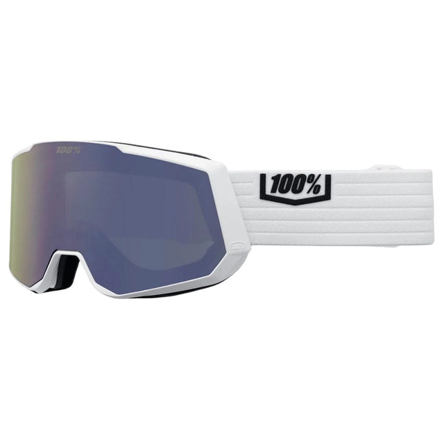 Die 100% Snowcraft XL Skibrille in weiß verfügt über eine reflektierende Scheibe, UltraHD® Optical Clarity und ein weißes elastisches Kopfband mit dem 100%-Logo.