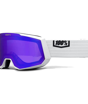 Die 100% Snowcraft XL Skibrille in Weiß verfügt über eine blau getönte Scheibe, das 100%-Logo auf dem Band und UltraHD® Optical Clarity für scharfe Sicht auf der Piste.