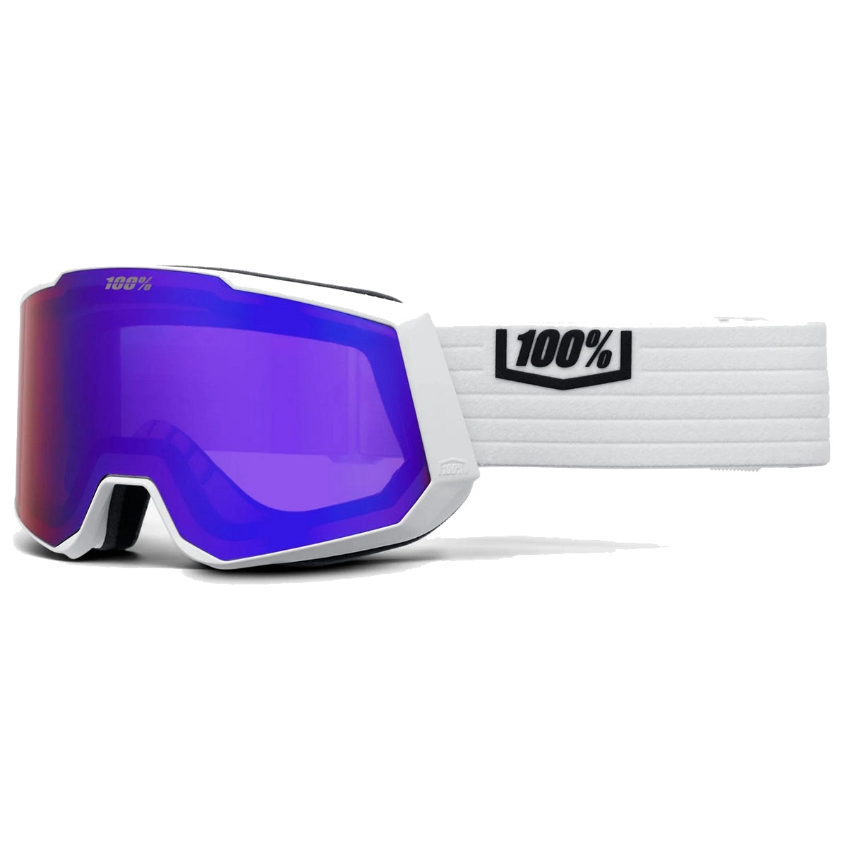 Die 100% Snowcraft XL Skibrille in Weiß verfügt über eine blau getönte Scheibe, das 100%-Logo auf dem Band und UltraHD® Optical Clarity für scharfe Sicht auf der Piste.