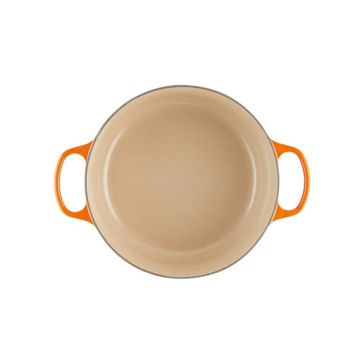 Le Creuset Signature Bräter in Orange - emailliertes Gusseisen mit farbigen Griffen, inspiriert vom ikonischen Design.