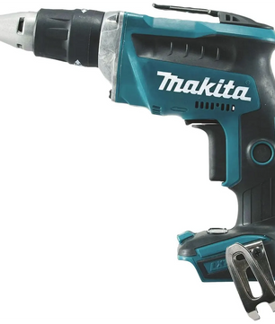 Der Makita DFS452Z Akku-Trockenbauschrauber in blau ist ideal für den Trockenbau und verfügt über einen praktischen Metall-Gürtelclip.