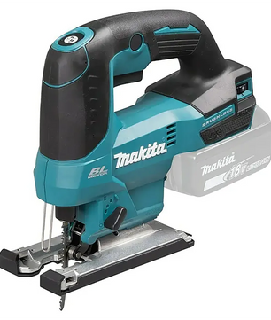 Eine Makita DJV184Z Akku-Pendelhubstichsäge – blau von Makita im blau-schwarzen Design wird hier ohne eingesetzten Akku abgebildet. Diese kabellose 18-V-LXT-Pendelhubstichsäge bietet zuverlässige Leistung für präzise Sägearbeiten.