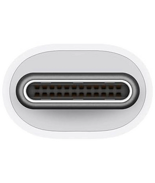 Nahaufnahme des Apple USB-C Digital AV Multiport Adapter (MW5M3ZM/A) mit weißem Gehäuse, der 4K-HDMI-Konnektivität und USB-C-Laden unterstützt, von Apple.