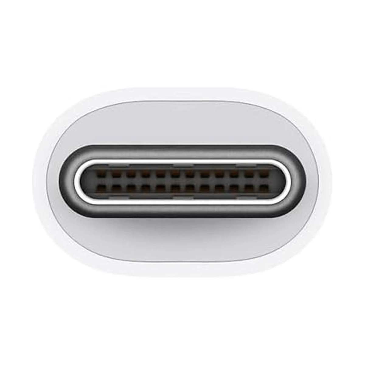 Nahaufnahme des Apple USB-C Digital AV Multiport Adapter (MW5M3ZM/A) mit weißem Gehäuse, der 4K-HDMI-Konnektivität und USB-C-Laden unterstützt, von Apple.