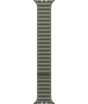 Ein graues Apple Magnetic Link Band 42 mm S/M von Apple für Apple Watch wird vertikal auf einem weißen Hintergrund angezeigt.
