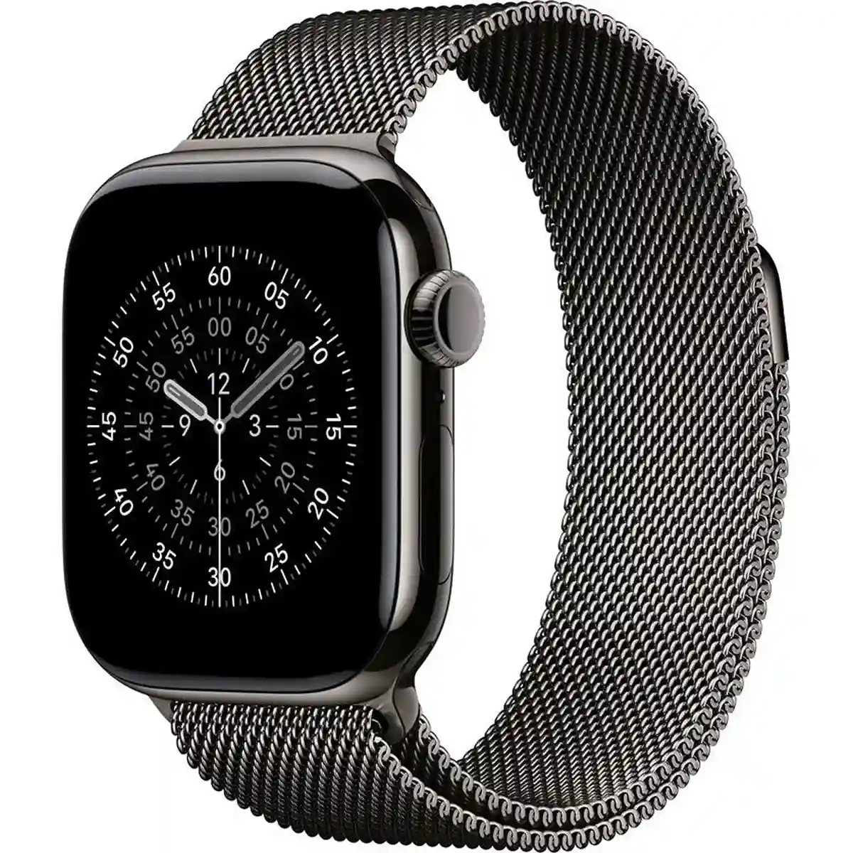 Das Apple Milanese Loop Band 42 mm M/L in Schwarz ist ein stilvolles Apple Watch Accessoire mit einem eleganten Edelstahl-Mesh-Design, perfekt für einen raffinierten Look im Analog-Stil.