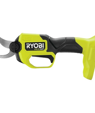 Grüne Ryobi HP RY18SCXA-0 Akku-Gartenschere mit gebogener Klinge, ergonomischem Griff und bürstenlosem Motor für kraftvollen Rückschnitt.