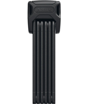 Das ABUS BORDO 6000K/90 schwarz ist ein schwarzes Faltschloss von ABUS mit sechs vertikal gestapelten Metallstangen in einem kompakten Design.
