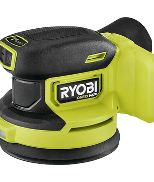 Der Ryobi RROS18C-0 ONE+HP Akku-Exzenterschleifer in Grün ermöglicht kraftvolles, kabelloses Schleifen mit bürstenlosem Motor und markantem Design.