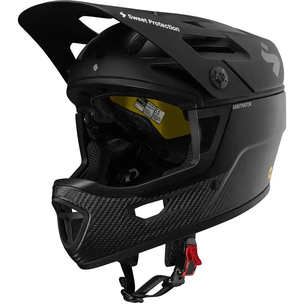 Der Sweet Protection Arbitrator MIPS Fullface Enduro Helm - S/M ist ein schwarzer Integralhelm mit Visier, Kinnschutz und MIPS-Technologie für zusätzliche Sicherheit - ideal für Endurofahrten.