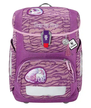 Das Step by Step Circle Schulranzen-Set "Lovely Unicorn Nuala" (5-teilig) ist ein lilafarbener Kinderrucksack mit rosa Akzenten und Einhornmotiven, der Komfort und Stil für Schulabenteuer vereint.