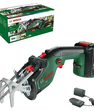 Bosch KEO 18 Akku-Astsäge (grün) mit Akku, Ladegerät und Originalverpackung – kabellose Säge von Bosch, ideal für Gartenarbeiten.