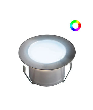 Owlia Lights SOFIA Terrassenbeleuchtung LED - Silber von Owlia Lights, mit silbernem Rahmen und Farbradsymbol, ist perfekt als LED Einbauspot Set für stilvolle Außenbeleuchtung oder lebendige RGB Terrassenbeleuchtung.