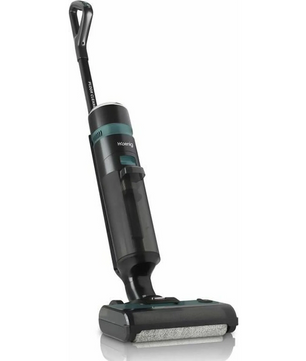 Der H.Koenig Multifunktions-Dampfstaubsauger 3in1 ARYA900 in schlichtem Schwarz und Grün ist ein moderner kabelloser Nass- und Trockensauger von H.Koenig auf weißem Hintergrund.