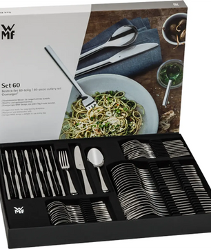 Das 60-teilige WMF Denver Besteck-Set aus hochwertigem Cromargan Edelstahl wird von WMF in einer schwarzen und übersichtlichen Box präsentiert.